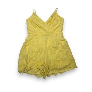 Japna Yellow Eyelet Embroidered Romper SIze Small